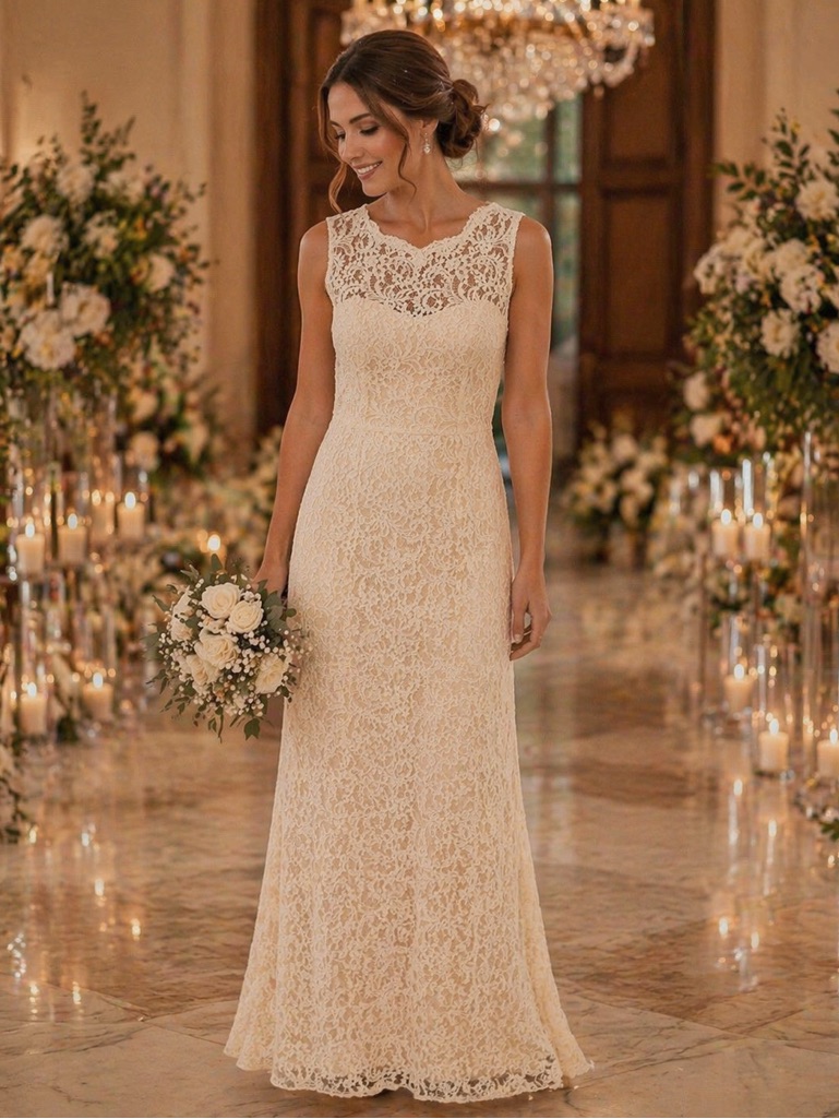 Elegant Lace Sleeveless Dress By Dessy Collection Size 10 Sample Nwt